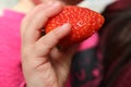 Close up on a little childÃ¢â¬â¢s hand holding strawberry